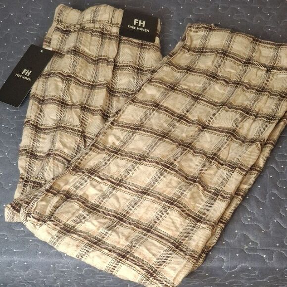 Free Haven Men's Plaid Tan sleep lounge pants size XL NWT - Picture 1 of 6